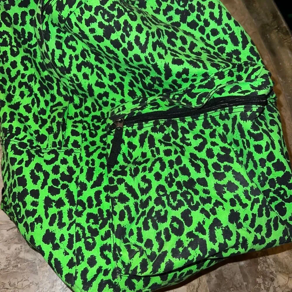 Green leopard backpack small book bag canvas
